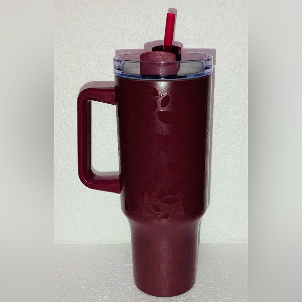 42 Oz Burgundy Leaves Stainless Steel Tumbler